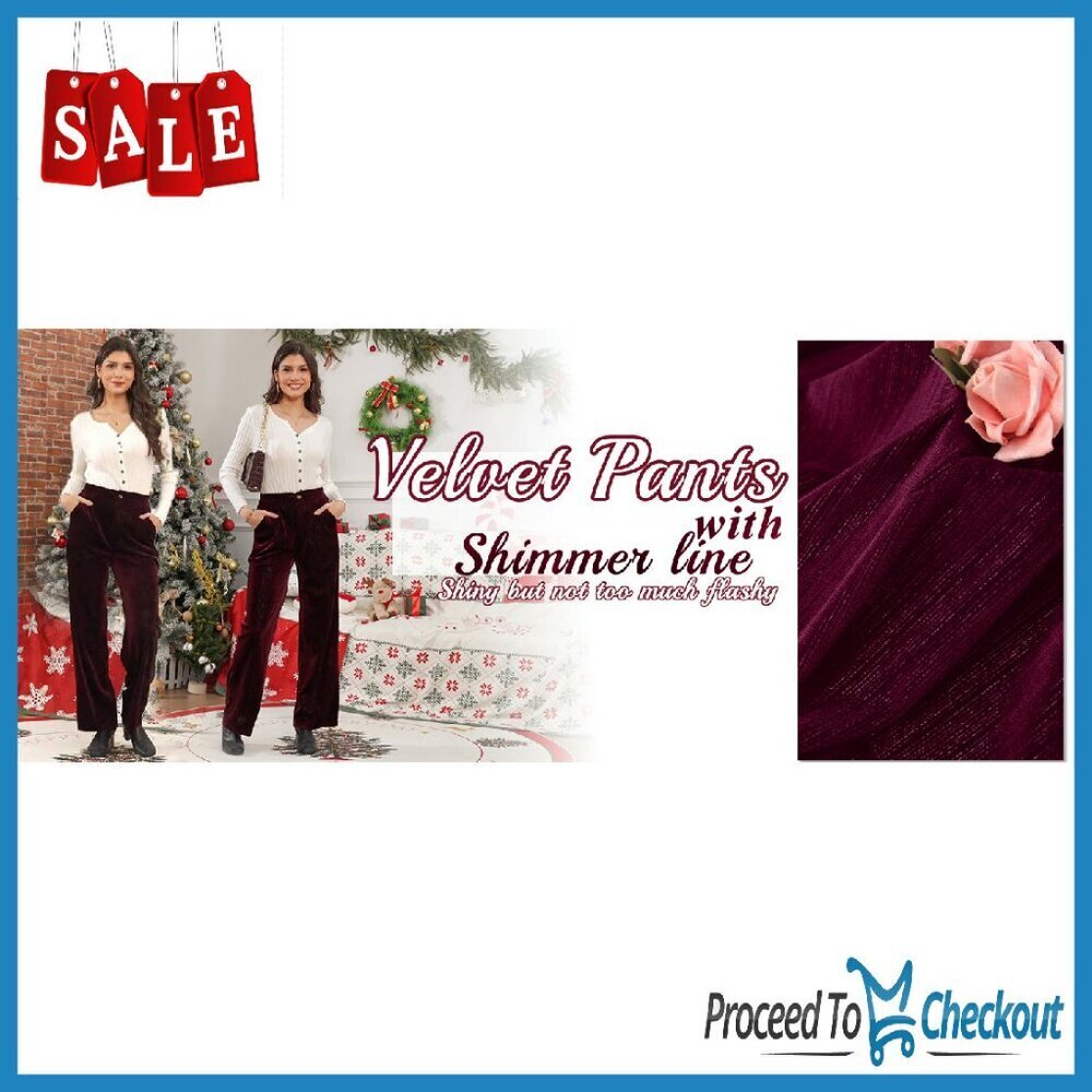 Stretchy Velvet Wide Leg Palazzo Pants High Waisted Dressy Casual - Picture 7 of 8